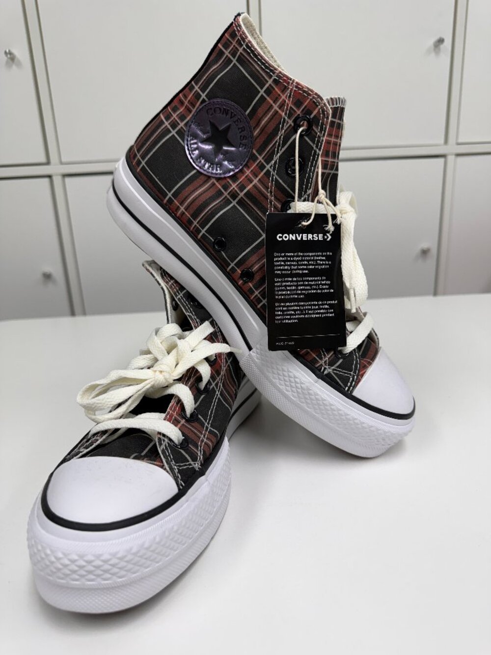 Converse Chuck Taylor All Star Platform Black Red Plaid High Top Sneakers